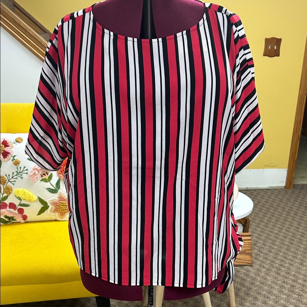 Michael Kors Striped Women's Top - Deeped Fuchsia , Black, White Top